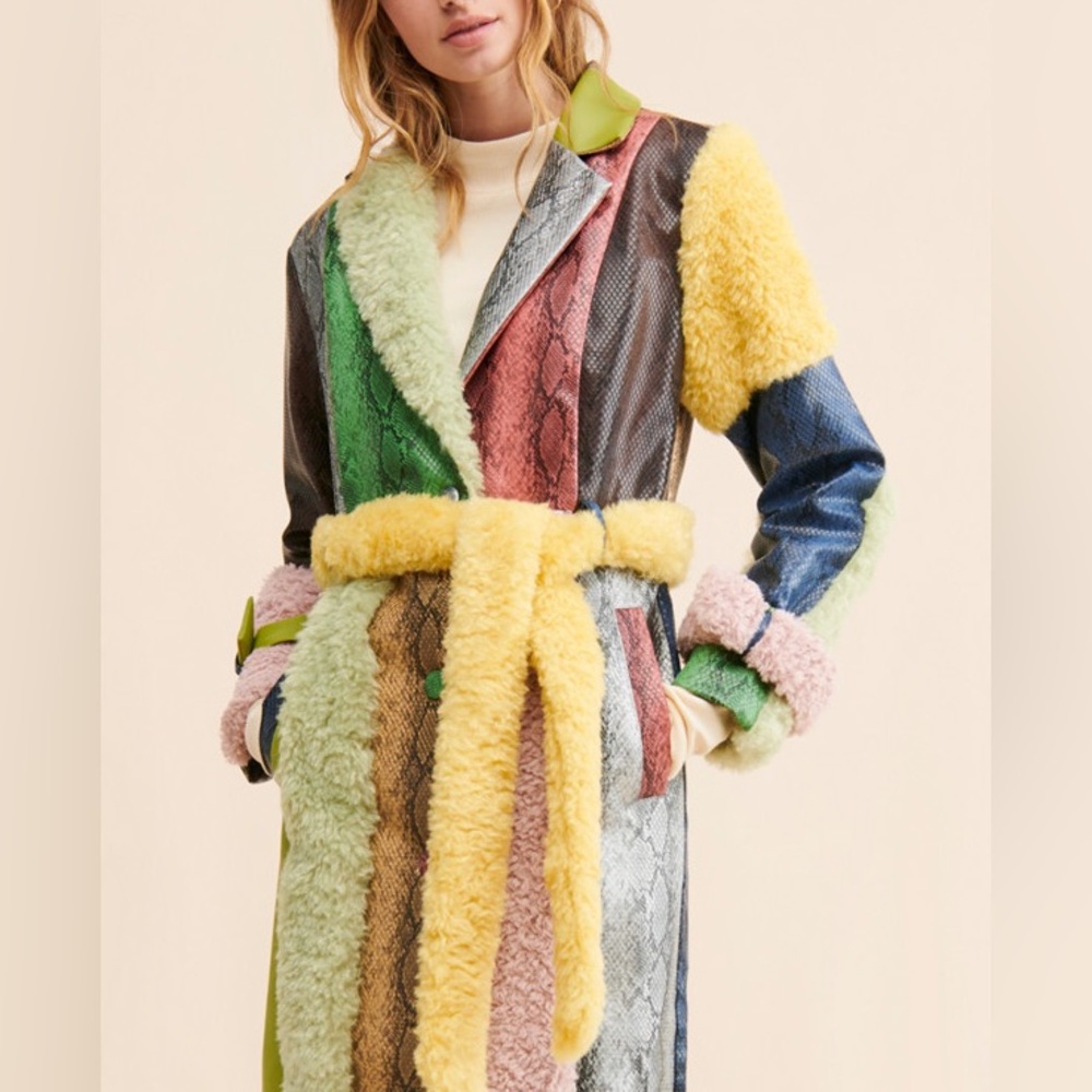 Colin Locascio x Free People Pamela Patchwork Lg Faux Snakeskin Long Belt Trench - Picture 7 of 16